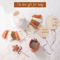 Guirlande personnalisée faite à la main style bohème pour le premier anniversaire de bébé, bannière à pompons en feutre, décorations en bois pour chaise haute, ensemble de décoration pour fête d'anniversaire