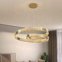 Lustre créatif en cristal LED en acier inoxydable doré de luxe post-moderne pour salon, villa, restaurant, chambre à coucher