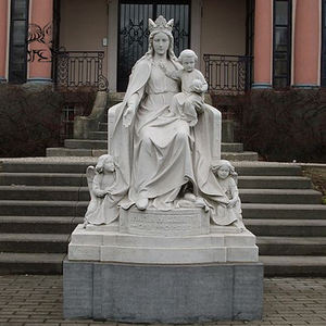 マリアと子供に座っている大理石の彫刻聖母マリア像屋外キリスト教宗教天使等身大 - Product Image 1