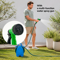 HOMFUL Enrouleur de tuyau d'arrosage portable de 15 m avec pistolet de pulvérisation et raccords rapides, mini kit d'arrosage pour balcon domestique