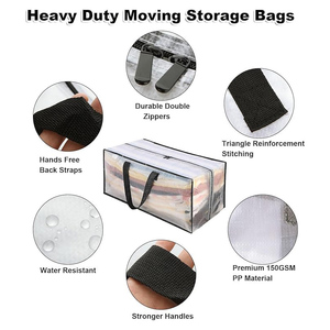 Clear Heavy Duty Polypropylene Eco-Friendly <b>Foldable</b> Extra Large Storage <b>Bags</b> Backpack Straps Strong Handles Zippers Living Room - Product Image 4