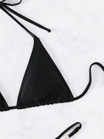 Maillot de bain de luxe personnalisé avec chaîne de lettres et diamants pour femme, ensemble bikini micro-string sexy orné de strass