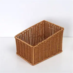 Goede Kwaliteit Rechthoekige Pp Plastic Rotan Opbergmand Fruit En Groente Rotan Mand Brood Display Mand