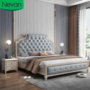 Bingkai kayu solid mewah Eropa royal Kamar Tidur set furnitur emas antik kulit antik tempat tidur ukuran king