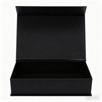 Boîtes à perruques en carton rigide magnétique noir avec laminage mat et gaufrage, logo personnalisé, emballage de luxe recyclable
