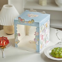 Boîte à gâteau en plastique imprimé fleur, emballage de boîte à gâteau transparent pour cadeau