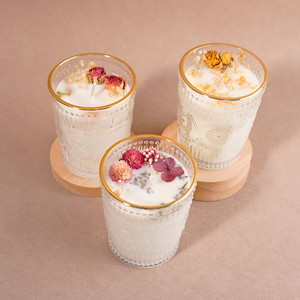 LANJO Wholesale Handmade Soy Wax Dried Flower Scented Art <b>Candle</b> with Glass Jar Custom Size & Shape Available - Product Image 1