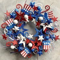 Couronne de roses artificielles en plastique de style américain, faite à la main, pour la porte d'entrée, commémorative, pour le Jour de l'Indépendance des États-Unis 2026, de la marque Whh