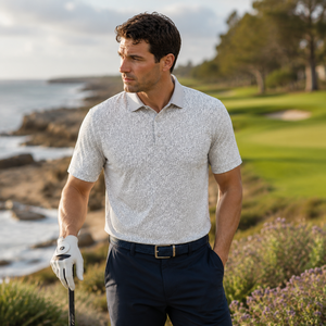 Polo de Golf Personalizado Premium para Hombre, Color Blanco con Diseño Paisley, Absorbente de Humedad, Marca Privada, Ropa Corporativa OEM - Product Image 1
