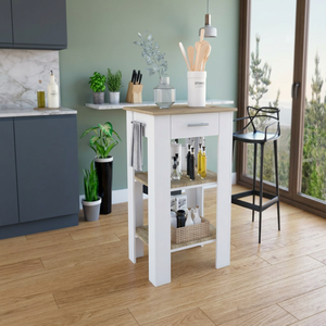Dozza Isola cucina da 23 pollici con cassetto singolo e ripiani a due livelli finitura bianco/rovere chiaro - Product Image 2