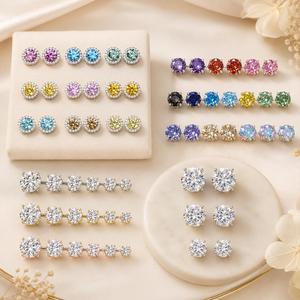 Wholesale 925 <b>Sterling</b> <b>Silver</b> Round Brilliant Cut 5mm 6.5mm 8mm Moissanite Gold Plated <b>Stud</b> Earrings Factory Price for Men Women - Product Image 6