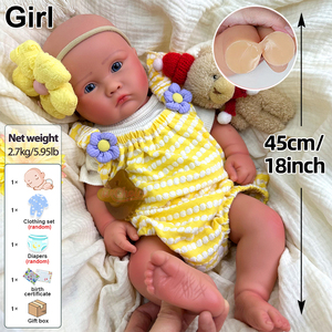 Muñeca Reborn <span class=keywords><strong>de</strong></span> Silicona Gordita <span class=keywords><strong>de</strong></span> 18 Pulgadas con Boca Fruncida, Muñeca Recién Nacida, Muñeca Interactiva Calva, Regalos - Product Image 4