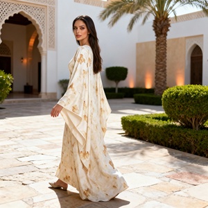 Abaya élégante en polyester imprimé de luxe pour femmes musulmanes, robe de soirée, fournisseur en gros, OEM - Product Image 4