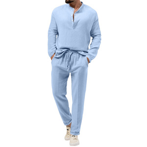 All'ingrosso Set da <span class=keywords><strong>uomo</strong></span> 2 pezzi Casual in cotone a manica lunga da <span class=keywords><strong>uomo</strong></span> Set camicia <span class=keywords><strong>e</strong></span> <span class=keywords><strong>pantaloni</strong></span> <span class=keywords><strong>di</strong></span> lusso per gli uomini - Product Image 1