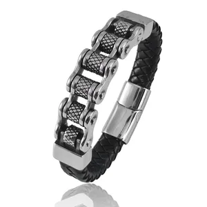 Klassieke Locomotief Ketting Lederen Armband Multi-Layer Mannen Roestvrij Staal Punk Magnetische Sluiting Armband Voor Vriend Charme Sieraden