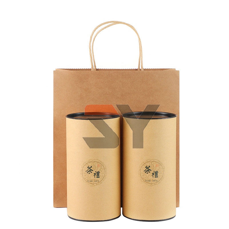 Biodegradable Food Grade Round Kraft Paper Cylinder Tube with Iron Cover for Tea Coffee Paper Tube