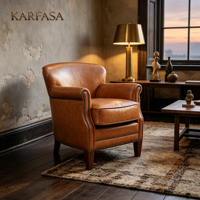 Fauteuil club en similicuir PU, style vintage, avec garniture cloutée, accoudoirs roulés, pieds en bois massif, pour salon, chambre, hôtel