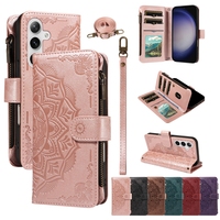 Étui en cuir multifonction avec fentes pour cartes et fermeture éclair pour Samsung Galaxy A07 A17 A27 A37 A57 5G A06 A16 A26 A36 A56 – Housse Mandala