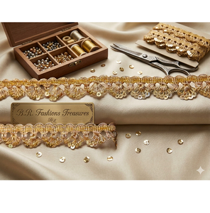 Hermosas encajes festoneados bordados a mano con lentejuelas metálicas y zari para sari, lehenga, ropa de boda, bolsos, manualidades y decoración B.R. - Product Image 1