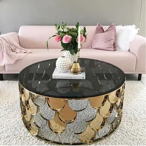 European Style Glass Top Round Furniture Coffee Table For Home Living Room Bedroom CJ034