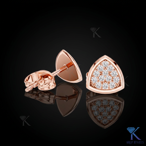 Lab Grown Diamond Geometric Shield <b>Stud</b> Earrings Pave Cluster 14K 18K Solid Gold Fine Women Jewelry Bridal Anniversary Gift - Product Image 3