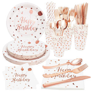 Elegante oro rosa fiesta platos de papel tazas pastel postre platos para Feliz cumpleaños boda Baby Shower lujo vajilla <span class=keywords><strong>Kit</strong></span> - Product Image 1