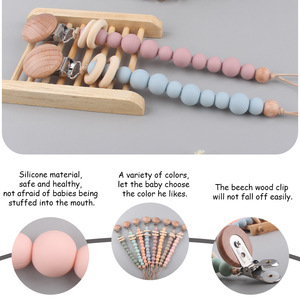 Clip de sucette bébé en silicone en bois pendentif en forme de coeur accessoire anti-chute pour porte-tétine factice - Product Image 3