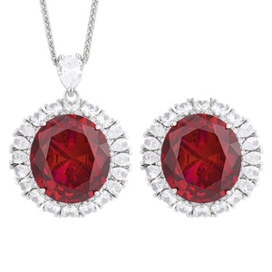 Ensemble de bijoux de mariage vintage en cuivre écologique, zircone cubique rouge ronde taillée 18*20mm, vente en gros - Product Image 1