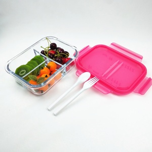 3 compartimiento de <span class=keywords><strong>comida</strong></span> <span class=keywords><strong>para</strong></span> <span class=keywords><strong>llevar</strong></span> de vidrio contenedor de almacenamiento de alimentos con fuerte tapa de PP - Product Image 4