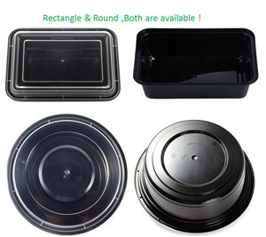 Mangkuk Sup Mie Sekali Pakai, Mangkuk Plastik Kemasan Makanan 24Oz 38Oz 32Oz untuk Mangkuk Salad Hitam dengan Tutup Bening - Product Image 3