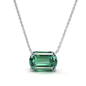 Collar Clásico <span class=keywords><strong>de</strong></span> Plata 925 Chapado en Oro con Gema Sintética <span class=keywords><strong>de</strong></span> Corte Esmeralda, Ideal para Regalo <span class=keywords><strong>de</strong></span> Compromiso, Boda o Fiesta, Joyería Fina - Product Image 1