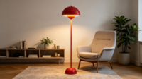 Lampe sur pied moderne en forme de champignon rouge, abat-jour en métal à double couche, style rétro, pour salon, chambre à coucher, hôtel, décoration