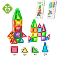 Magplayer 1/4 Tiles Travel Set Portable Toy Mini Car 3.75 Portable Magnetic Tiles Mini Tiles Educational Colorful Blocks