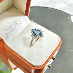 Anillo de piedra azul corte Marquesa 2.5ct Topacio Azul suizo piedra preciosa grande moissanita anillo de oro de boda sólido para mujeres niñas - Product Image 3