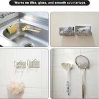 Support mural en acier inoxydable pour évier, à un seul niveau, avec crochets adhésifs pour éponge, porte-serviettes et crochets pour peignoirs, pour cuisine, salle de bain, hôtel