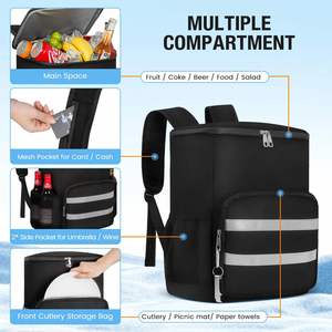Large Soft Cooler Bag <b>Insulated</b> <b>Lunch</b> <b>Box</b> Backpack with Zippered Dispensing Lid Outdoor for Campus Girl Thermal Food Solar Panel - Product Image 4