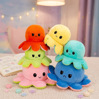 Boneka Gurita Lucu Bolak-Balik Grosir, Mainan Hewan Isi Lembut Dua Sisi, Dapat Berubah Warna, OEM
