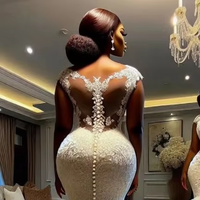 Robes de mariée sirène africaines LY-WD1399, robes de mariée sexy, robe de mariée en dentelle pour femmes, col en V sexy, manches courtes, grande taille