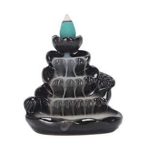 Cadeau artisanal créatif en céramique, reflux insenteurs cascade brûleur bouddhiste main lotus cône porte-encens bâton four - Product Image 2