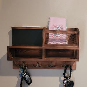 Organisateur de clés <span class=keywords><strong>en</strong></span> bois avec <span class=keywords><strong>tableau</strong></span> noir, crochets doubles, étagère murale <span class=keywords><strong>pour</strong></span> entrée, rangement, décoration de bureau à domicile - Product Image 6