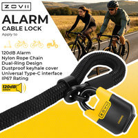 Antivol de vélo à câble avec alarme sonore 120 dB, 2 clés, rechargeable USB-C, longue autonomie, étanche IP67 – Excellent rapport qualité-prix