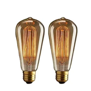 Tonghua Vintage Amber Glass Shell Edison Filament Bulb ST64-19AK E27E26ランプホルダー調光可能なペンダントランプ