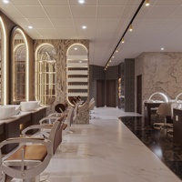 Salon de coiffure et de manucure de luxe moderne, design d'intérieur complet, ensemble de meubles de coiffure sur mesure, service de pose tout-en-un