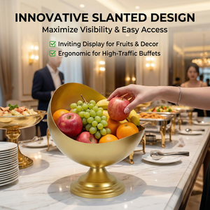 Modern Gold Slanted Metal Fruit Bowl Decorative Bowl <strong>Matte</strong> Gold Finish Wholesale <strong>Table</strong> Centerpiece Decorative Bowl - Product Image 2