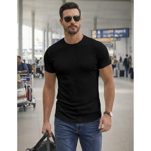 Camiseta Deportiva FOXA para Hombre, Manga Corta, Corte Ajustado, Cuello Redondo, Secado Rápido, para Gimnasio y Entrenamiento, Negra, de Poliéster Tejido - Product Image 3