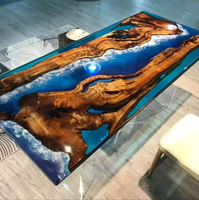 Table de conférence de bureau en bois massif avec plateau en bois de rivière, table à manger en résine époxy transparente