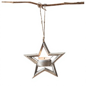 <b>Star</b> Shape Metal Hanging Tea <b>Light</b> Candle Holders With Silver Textured Spheres For Home <b>Christmas</b> Decoration - Product Image 1