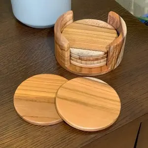 Eco-Friendly Wooden Coaster <b>Set</b> Sturdy Lightweight Water Resistant Elegant Design for Coffee Mug <b>Teacup</b> and Glassware Protection - Product Image 6