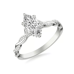 Anillo de compromiso de oro de 14 quilates con diamante marquesa cultivado en laboratorio, certificado IGI, joyería para mujer, con tallo en espiral infinito y diamantes pavé laterales. - Product Image 3