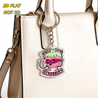 Porte-clés amusant en forme de fraise rose avec masque et sac à monnaie, breloque en acrylique pour clés, sacs, sacs à dos